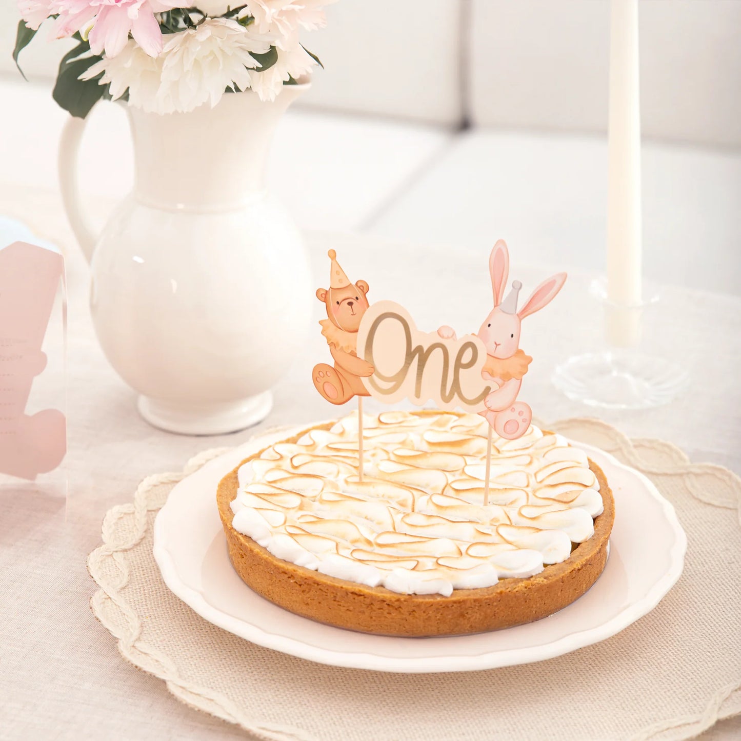 Topper na tort „One” Miś Królik Baby 1 szt. – dekoracja na roczek