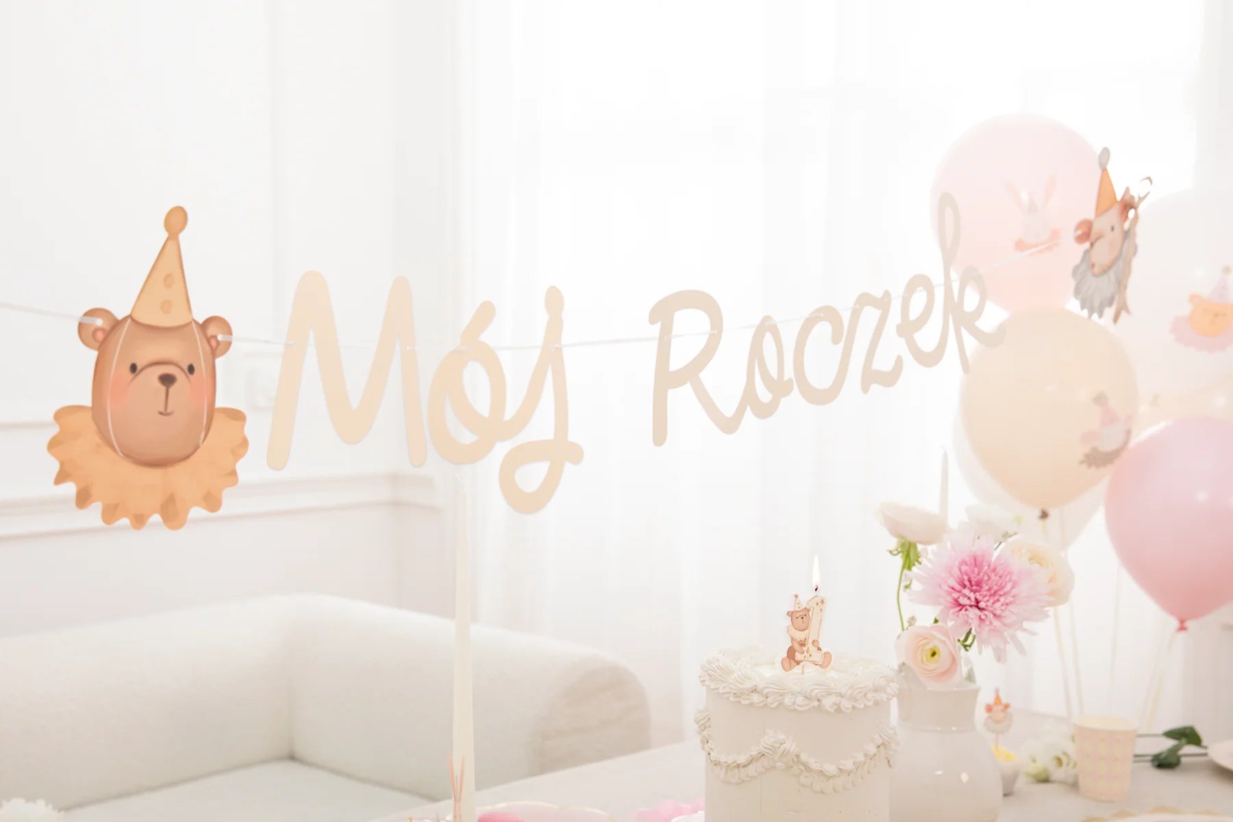 Baner „Mój Roczek” – dekoracja na pierwsze urodziny 135x22 cm