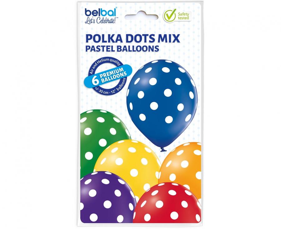 Balony lateksowe 12 cali Belbal polka dots mix 6 szt. – pastelowe balony w groszki