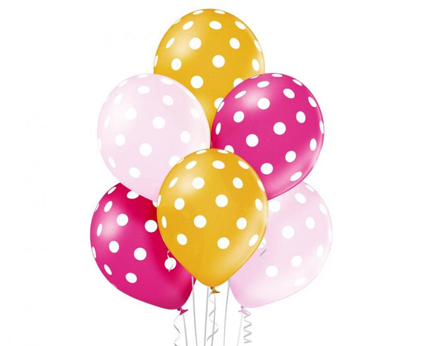 Balony lateksowe 12 cali Belbal w groszki różowe 6 szt.