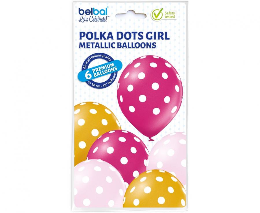 Balony lateksowe 12 cali Belbal w groszki różowe 6 szt.