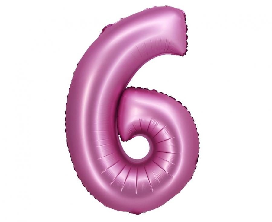 Balon Foliowy Cyfra Satynowy Różowy 6 | 76 cm