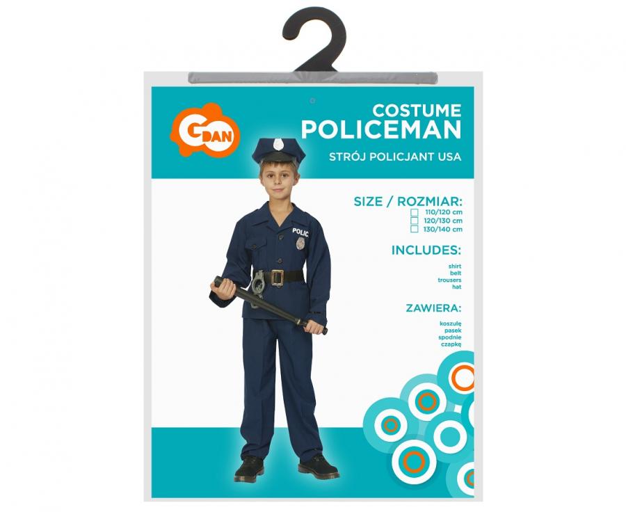 Zestaw dla dzieci Policjant USA (koszula, pasek, spodnie, czapka), rozm. 110/120 cm - 130/140 cm