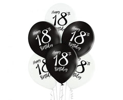 Balony lateksowe 12 cali Belbal 18 urodziny czarno-białe 6 szt.
