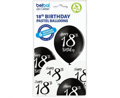 Balony lateksowe 12 cali Belbal 18 urodziny czarno-białe 6 szt.