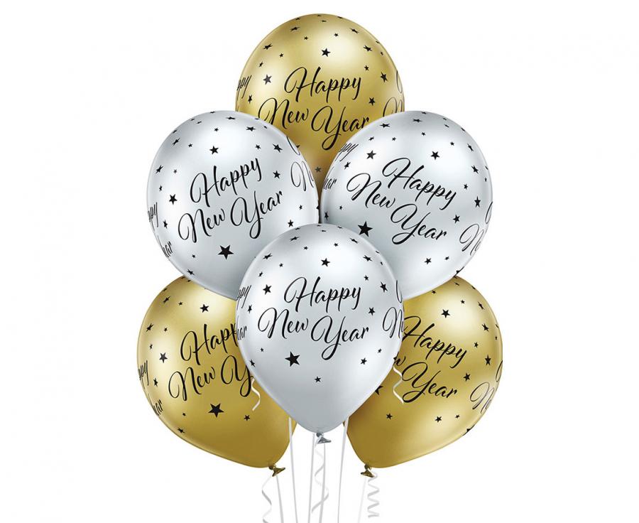 Balony lateksowe 12 cali Belbal na Sylwestra złoto-srebrne 6 szt.