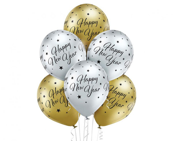 Balony lateksowe 12 cali Belbal na Sylwestra złoto-srebrne 6 szt.