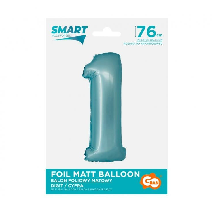 Balon foliowy Smart, Cyfra 1, j. niebieska matowa, 76 cm