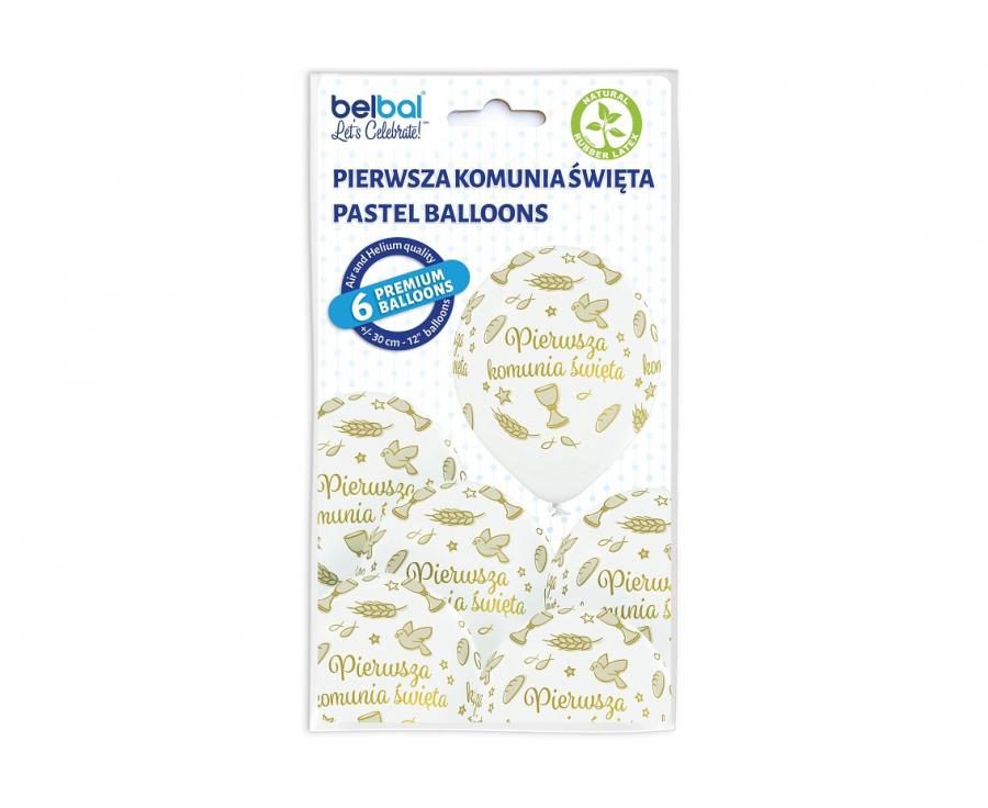 Balony lateksowe 12 cali Belbal Pierwsza Komunia Święta 6 szt.