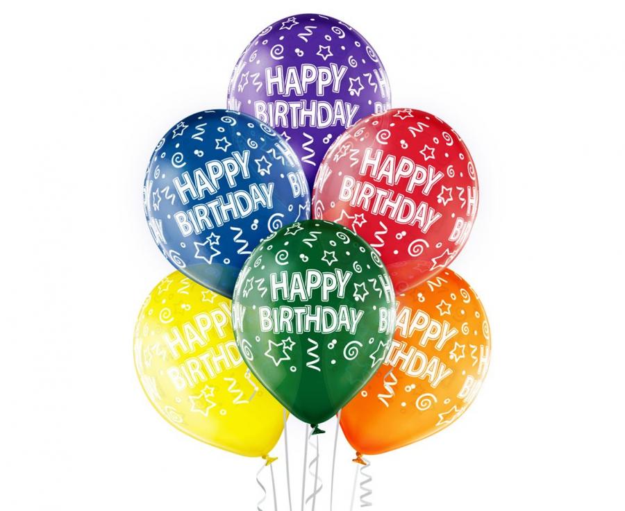 Balony lateksowe 12 cali Belbal Happy Birthday kolorowe 6 szt