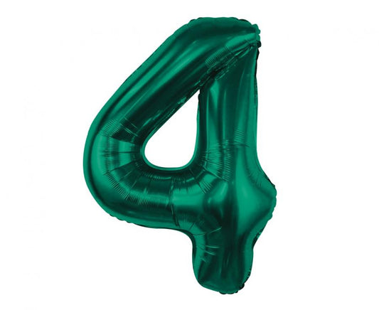 Balon foliowy B&C, cyfra 4, zieleń butelkowa, 85 cm