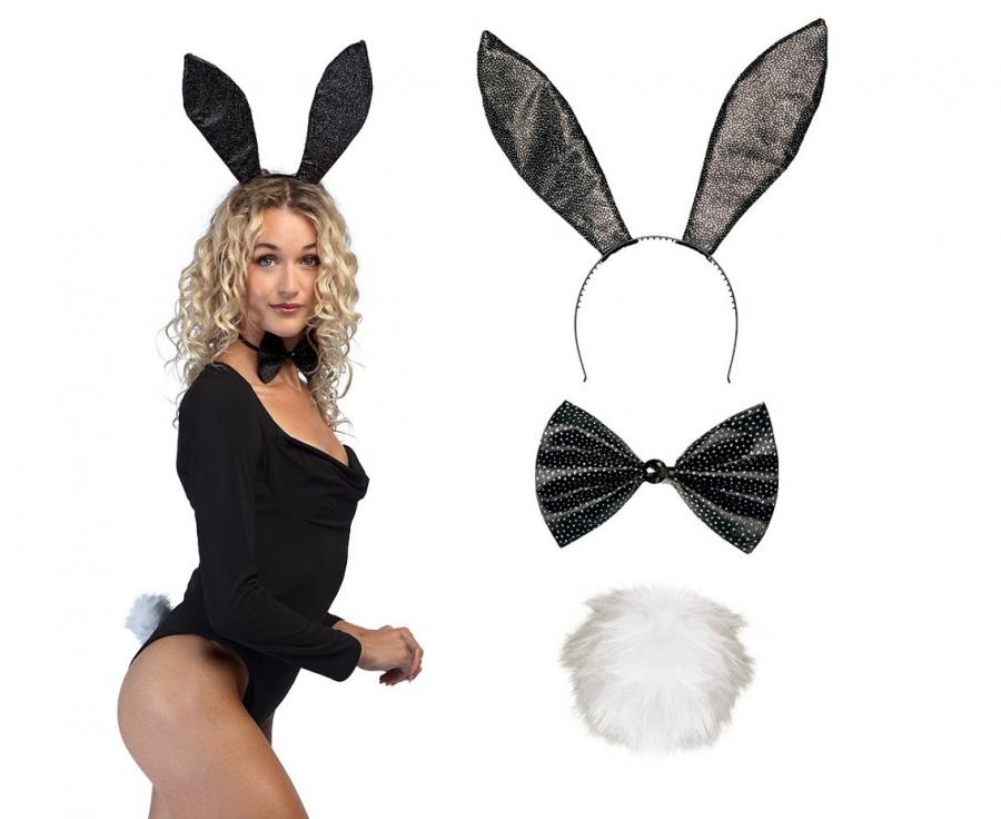 Zestaw Czarny Królik PlayBoy (diadem, muszka, ogon)