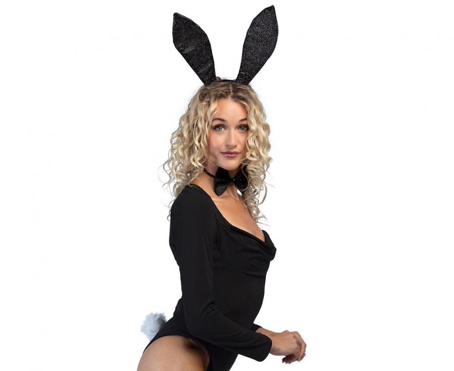 Zestaw Czarny Królik PlayBoy (diadem, muszka, ogon)
