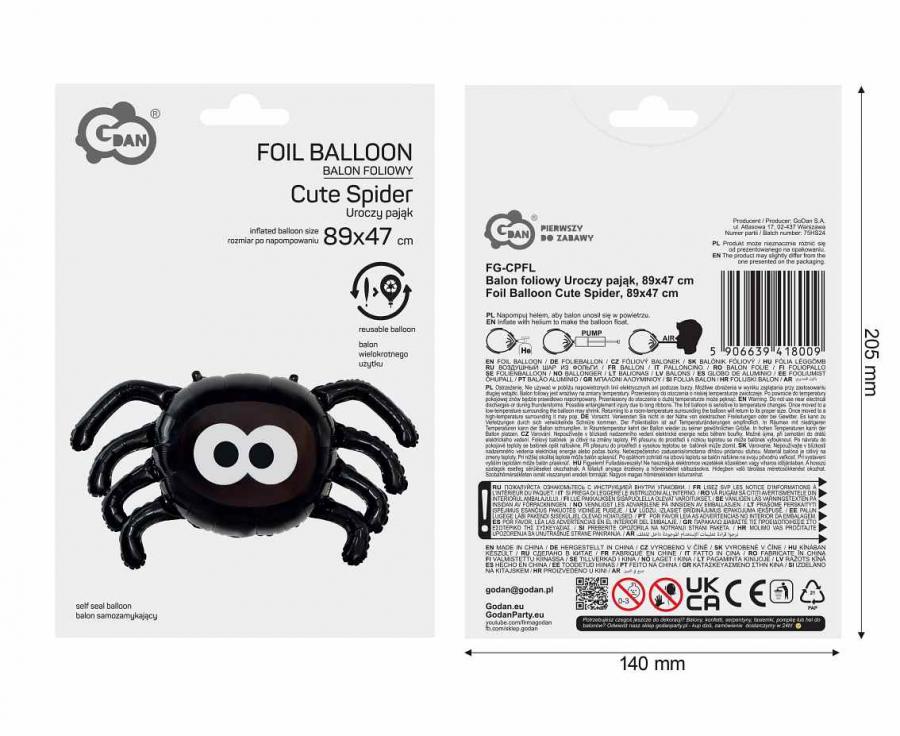 Balon foliowy Uroczy pająk, 89x47 cm
