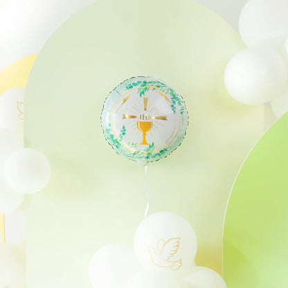 Balon foliowy okrągły Kielich IHS 45 cm – Pierwsza Komunia Święta