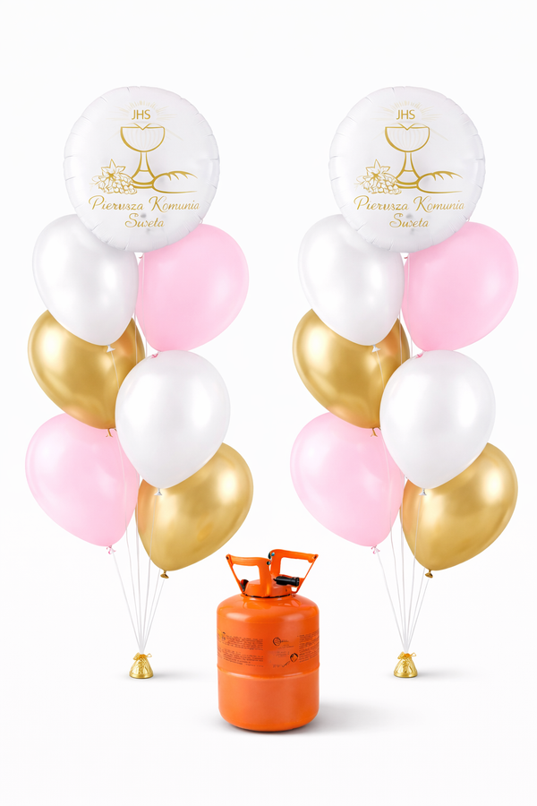 Zestaw balonów komunijnych z helem nr.4 dla dziewczyny