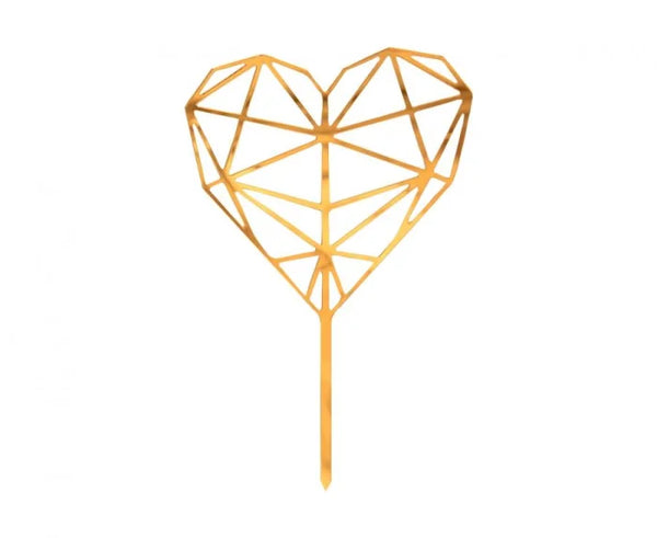 Akrylowa dekoracja na tort – Diamentowe Serce złota | 16x10 cm
