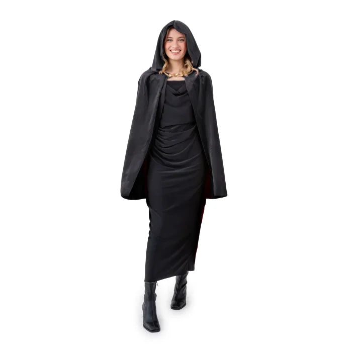 Aksamitna peleryna z kapturem – czarna (3 długości: 80 cm / 120 cm / 140 cm) - 80 cm - Costumes