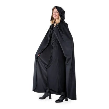 Aksamitna peleryna z kapturem – czarna (3 długości: 80 cm / 120 cm / 140 cm) - 140 cm - Costumes