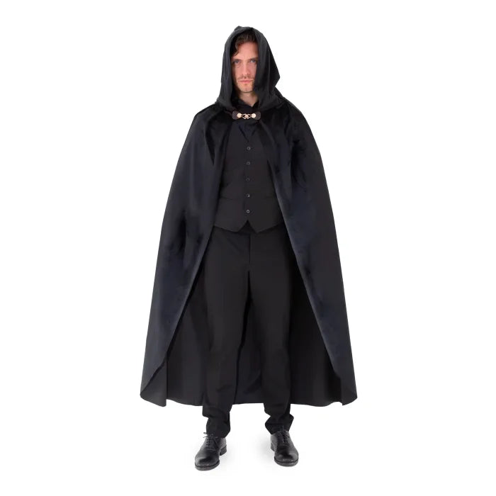 Aksamitna peleryna z kapturem – czarna (3 długości: 80 cm / 120 cm / 140 cm) - Costumes
