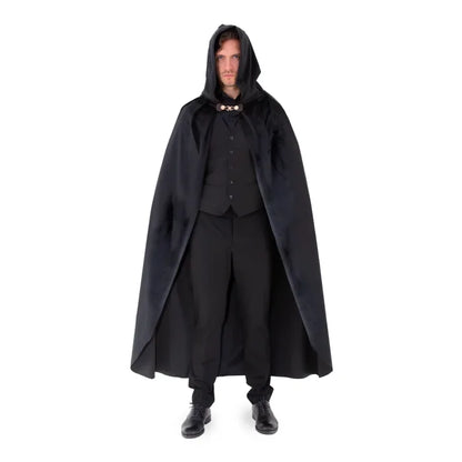 Aksamitna peleryna z kapturem – czarna (3 długości: 80 cm / 120 cm / 140 cm) - Costumes