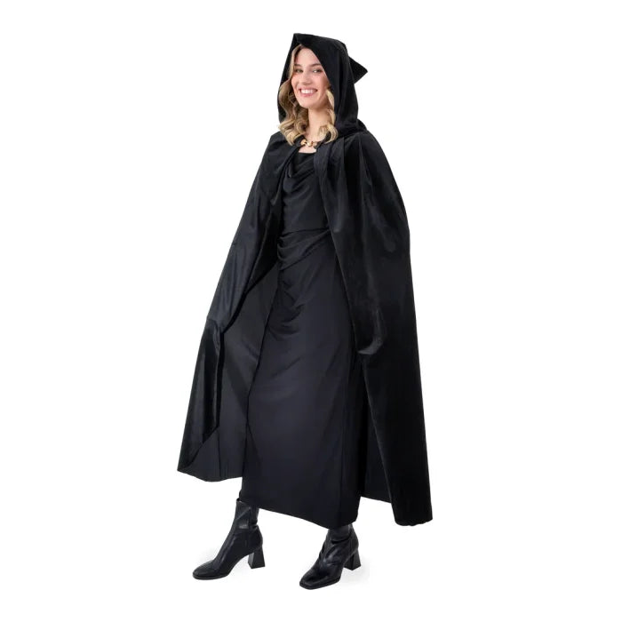 Aksamitna peleryna z kapturem – czarna (3 długości: 80 cm / 120 cm / 140 cm) - Costumes