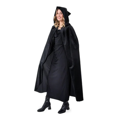 Aksamitna peleryna z kapturem – czarna (3 długości: 80 cm / 120 cm / 140 cm) - Costumes