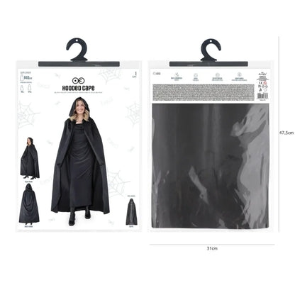 Aksamitna peleryna z kapturem – czarna (3 długości: 80 cm / 120 cm / 140 cm) - Costumes