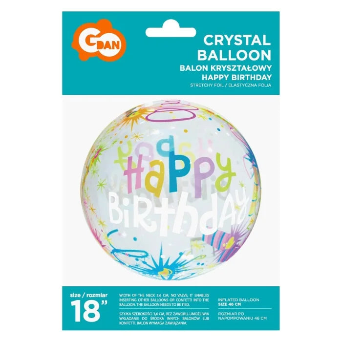 Balon Aqua - kryształowy URODZINOWY - 18 cali