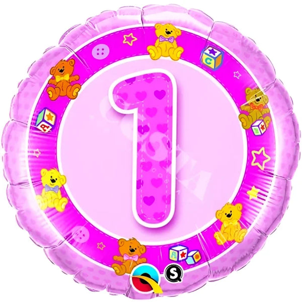 Balon foliowy 18" - 46 cm roczek rożowy miś