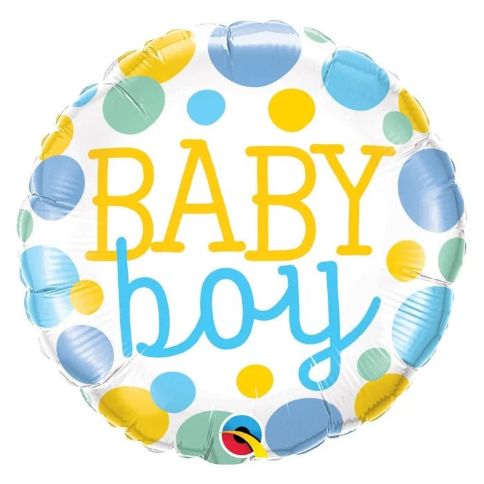 Balon foliowy 18 cali QL, Baby Boy dots