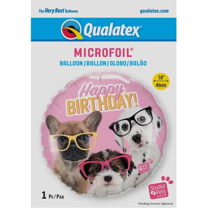 Balon foliowy 18 cali QL Birthday Puppies with Eyeglasses