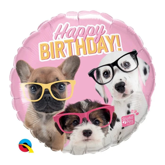 Balon foliowy 18 cali QL Birthday Puppies with Eyeglasses