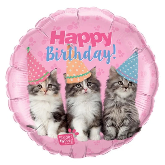 Balon foliowy 18 cali QL, HAPPY BDAY KITTENS