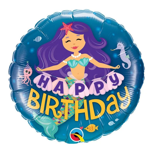 Balon foliowy 18 cali QL - Happy Birthday SYRENKA