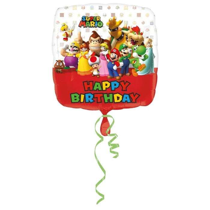 Balon foliowy 18" Mario Bros Happy Birthday 43 cm, zapakowany