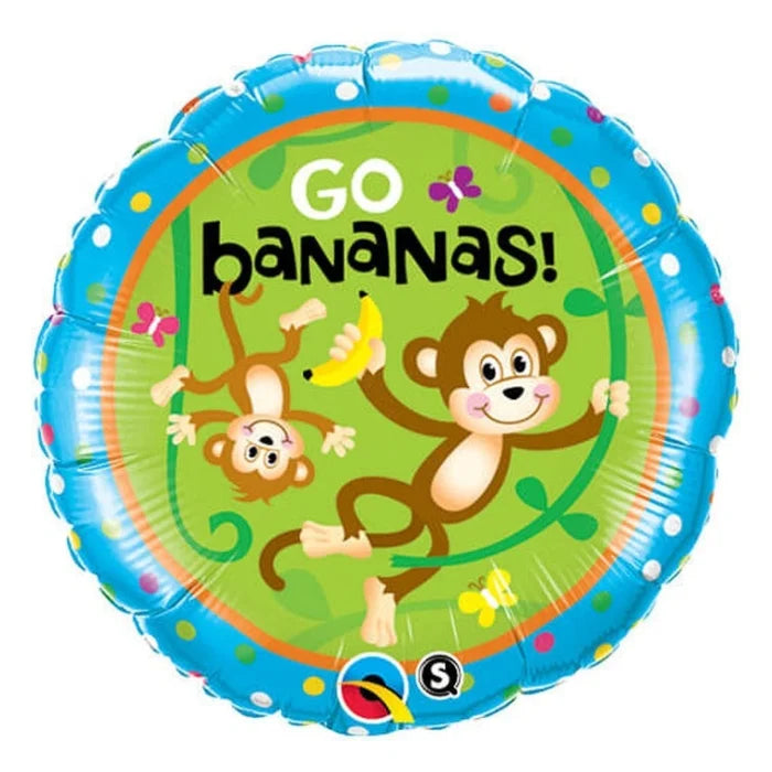 Balon foliowy 18" QL CIR - "Happy Birthday Monkeys – Go Bananas"