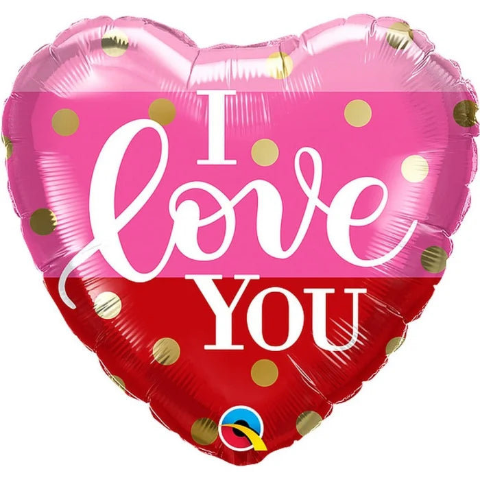 Balon foliowy 18" QL HRT - I Love You złote groszki