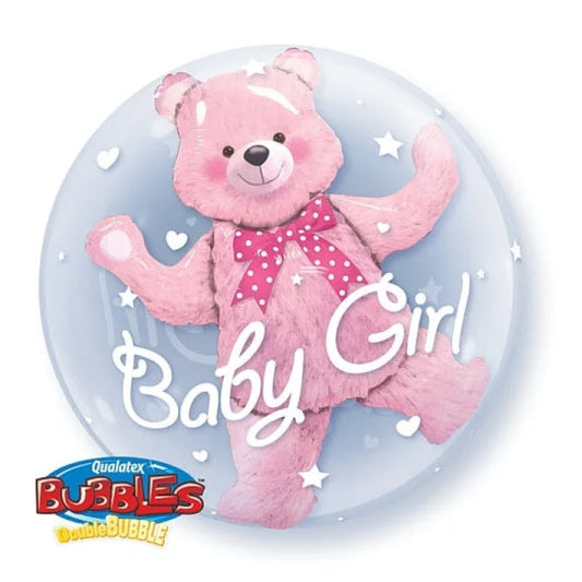 Balon foliowy 24 cali QL Bubble, MIŚ w balonie Baby Girl