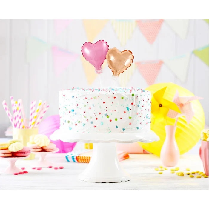 Balon foliowy 8 cm serce na patyczku, różowe