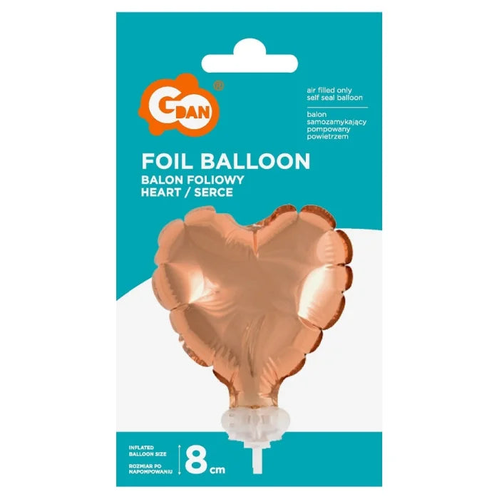 Balon foliowy 8 cm serce na patyczku, różowo-złote