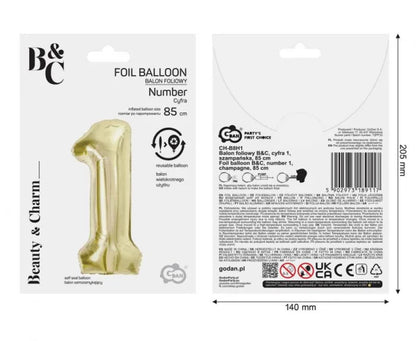 Balon foliowy B&C cyfra 1 szampańska 85 cm - Balloons