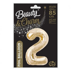 Balon foliowy B&C, cyfra 2, szampańska, 85 cm