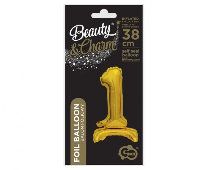 Balon foliowy Beauty&Charm cyfra „1” stojący – złoty 38 cm Balloons