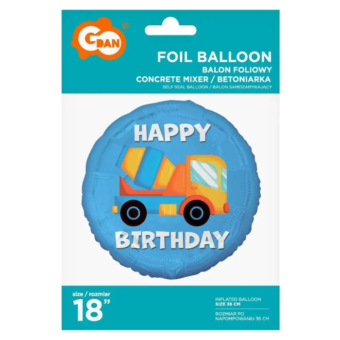 Balon foliowy Betoniarka Happy Birthday , 45 cm