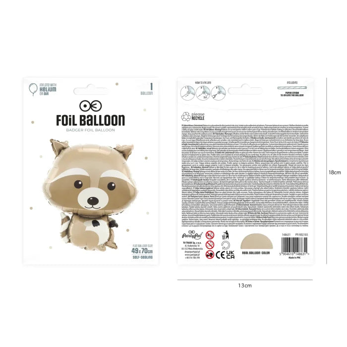 Balon foliowy Borsuk 49 × 70 cm – idealny na leśne przyjęcia i urodziny dzieci - Balloons