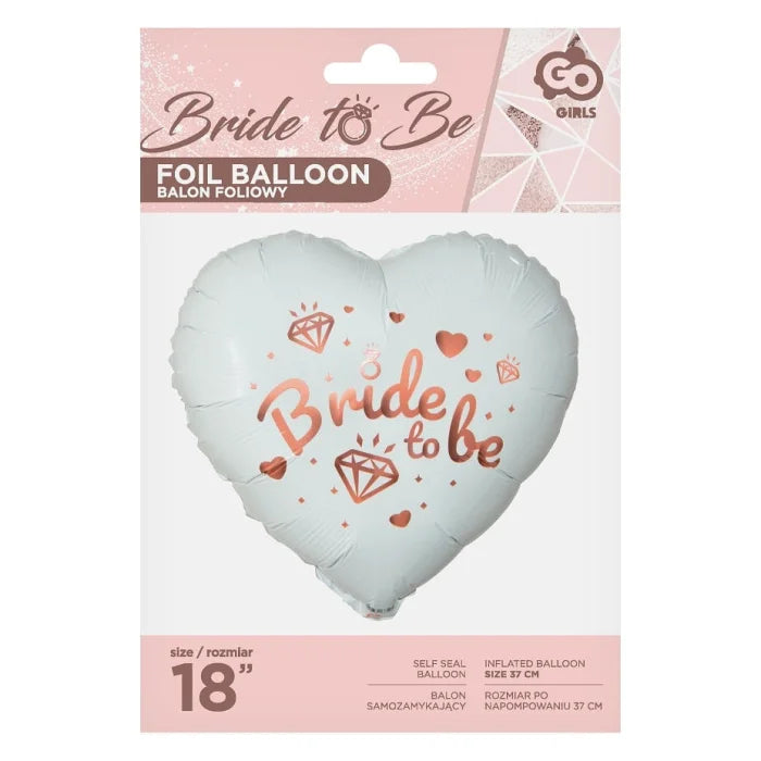 Balon foliowy Bride To Be białe serce , 18 cali