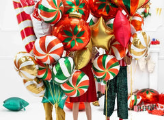 Balon Foliowy „Cukierek” – Biały z Czerwonym i Złotym Nadrukiem 35 cm