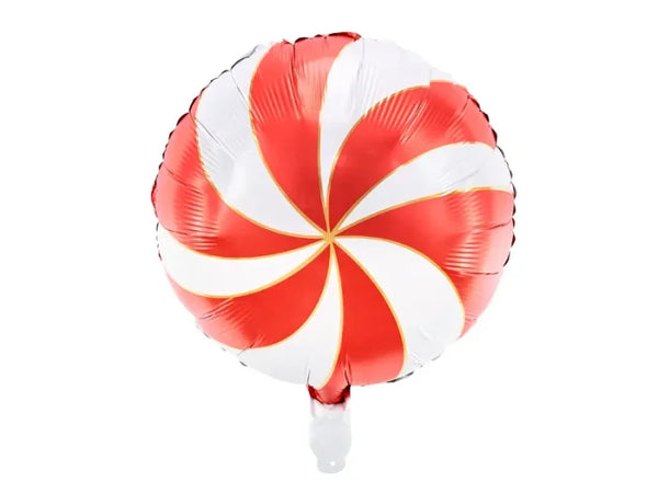 Balon Foliowy „Cukierek” – Biały z Czerwonym i Złotym Nadrukiem 35 cm