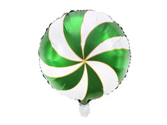 Balon Foliowy „Cukierek” – Biały z Zielonym i Złotym Nadrukiem 35 cm